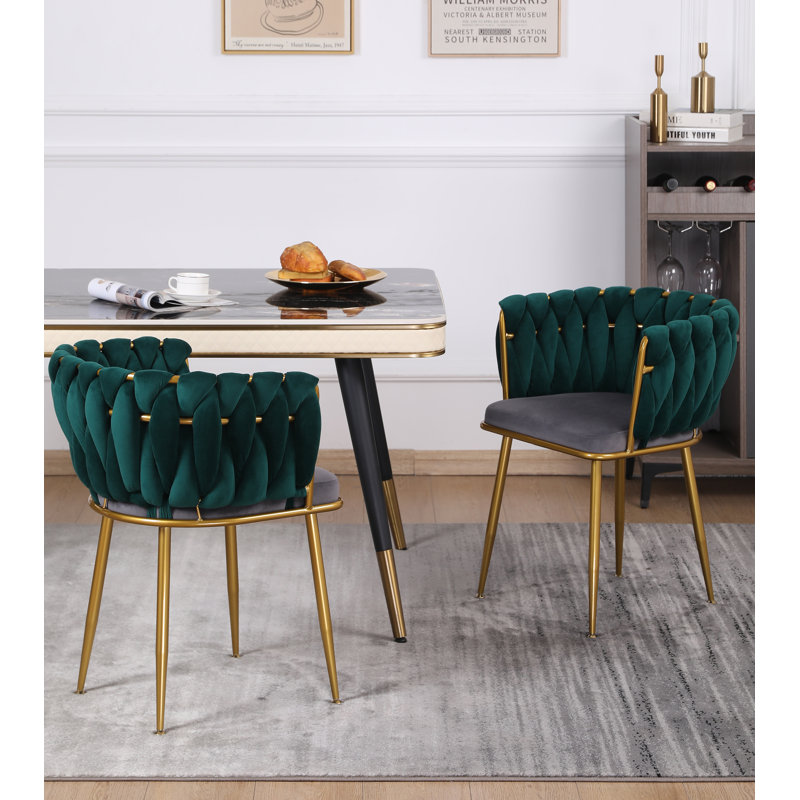 Mercer41 Kwaku Kitchen Dining Chairs Velvet Upholstered Arm Chair with Woven Back & Reviews